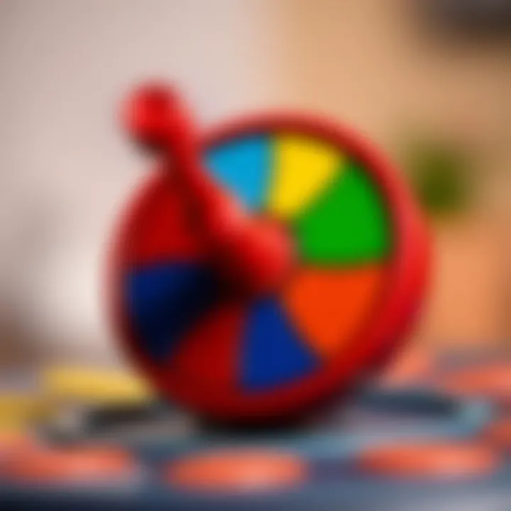 Close-up of a Twister spinner indicating various colors