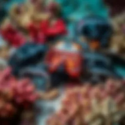 Diverse underwater goggles displayed on a vibrant coral reef