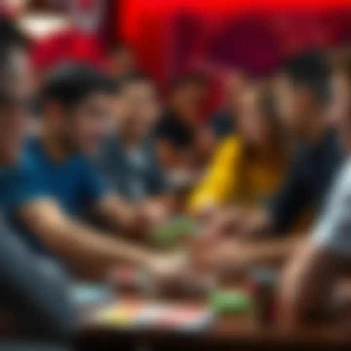 Excitement of Players in a Uno Match Players engaged in an intense game of Uno