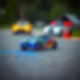 Vibrant remote-controlled car in action