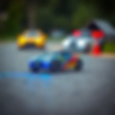 Vibrant remote-controlled car in action