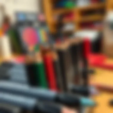 Close-up of brush tip markers in an artistic workspace