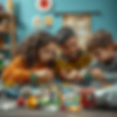 Adults and children working together on a puzzle