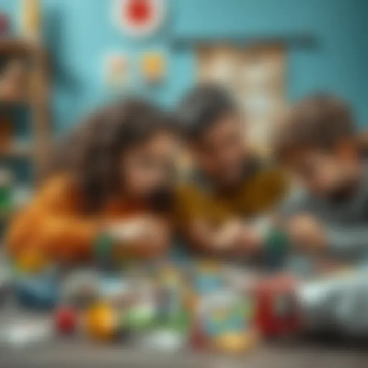 Adults and children working together on a puzzle